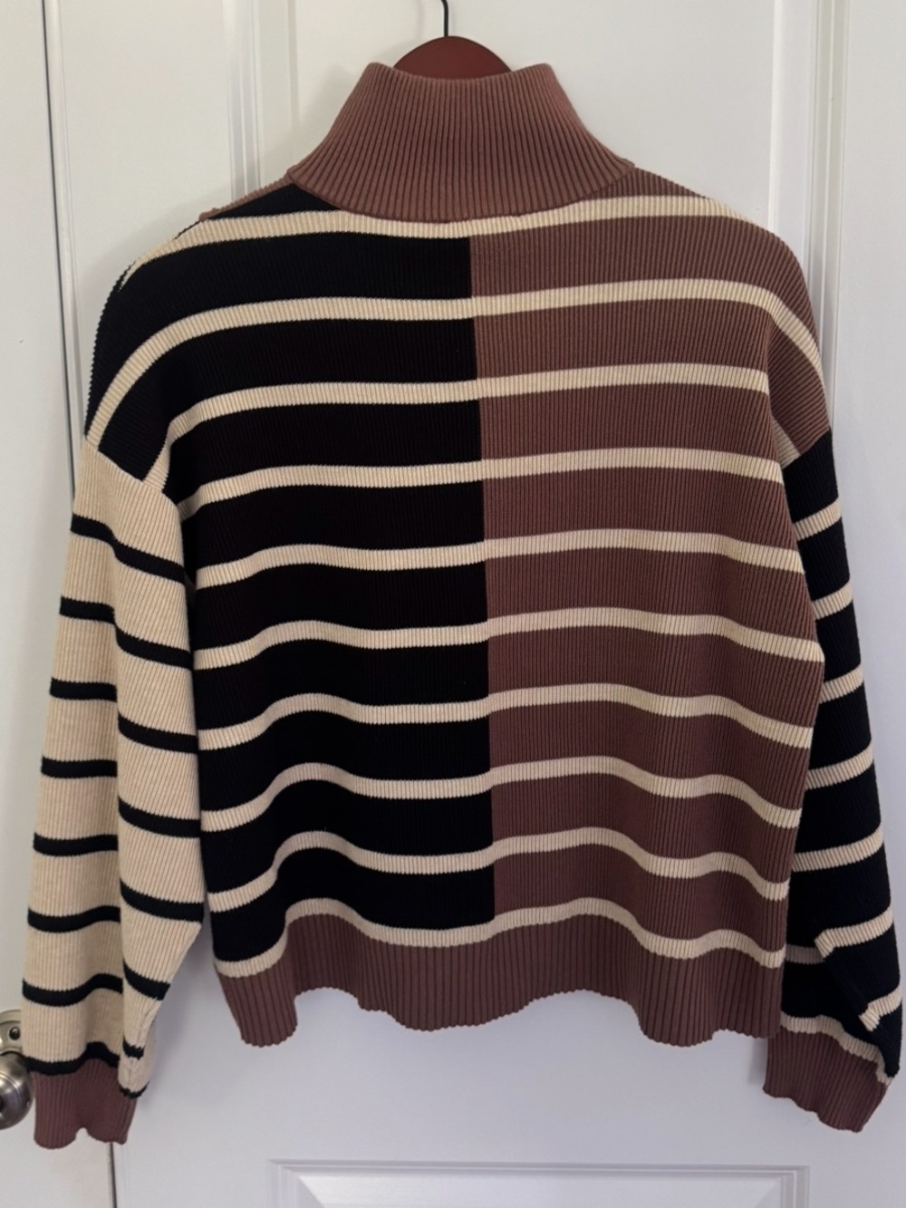 Entro Colorblock Stripe Ribbed 3/4 Zip Sweater - Picture 9 of 13